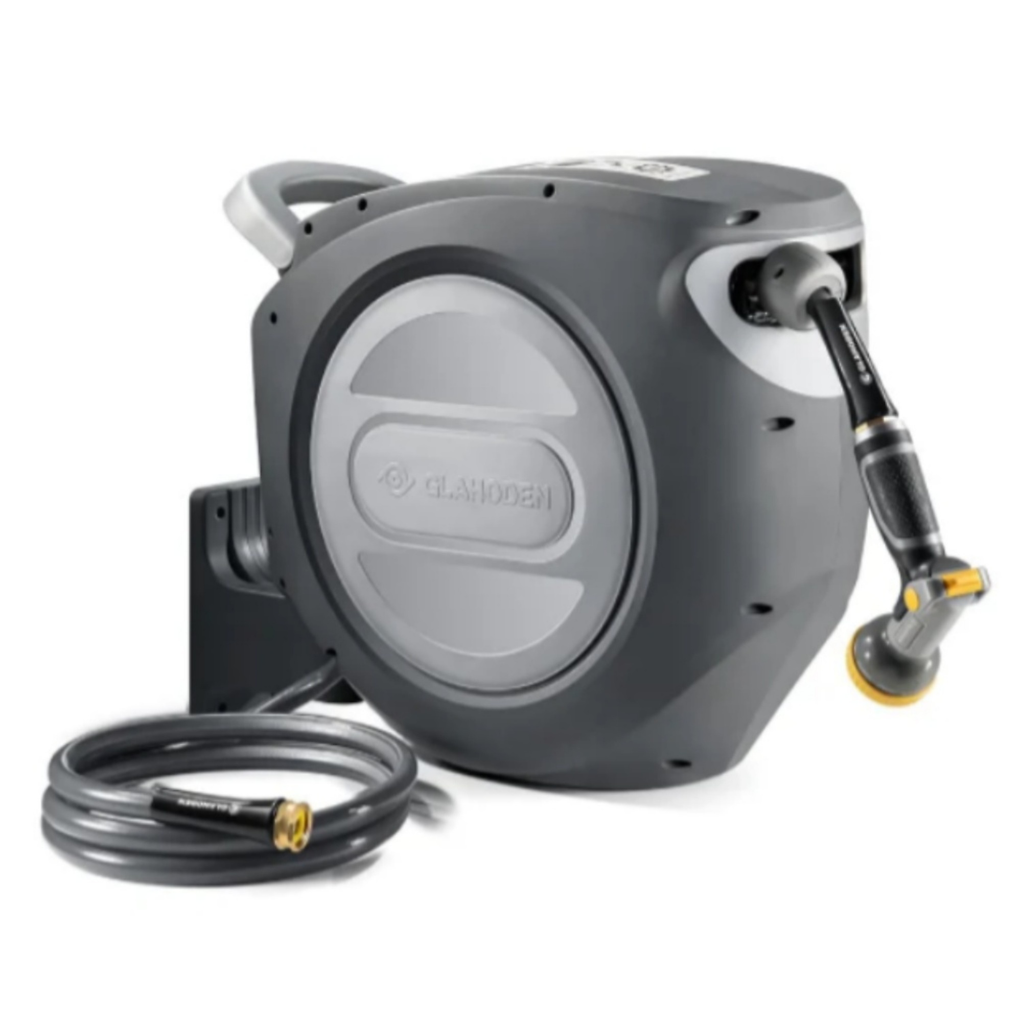 BlackTeck Retractable Wall Mount Garden Hose Reel — 1/2in. dia. x 100ft., 9 Modes Nozzle, 180° Swivel, Model# N2-I30B